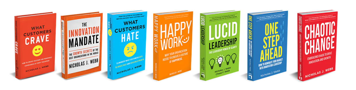Books by Nicholas J. Webb, including What Customers Crave, The Innovation Mandate, and Happy Work